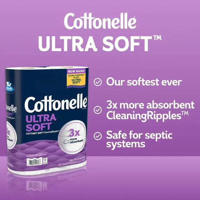 Alt view image 3 of 6 - ICUTE-Cottonelle Ultra Soft Toilet Paper, Strong Toilet Tissue, 6 Mega Rolls