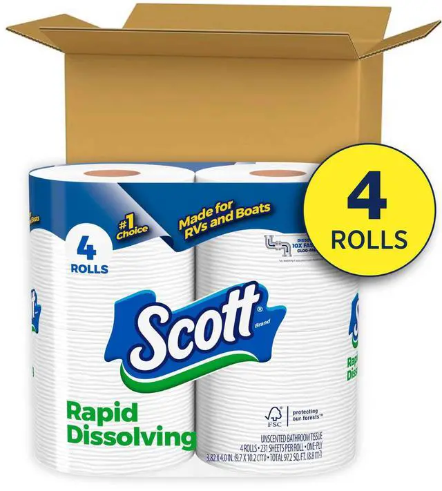 Main image of ICUTE-Scott Rapid-Dissolving Toilet Paper for RVs & Boats, 4 Double Rolls