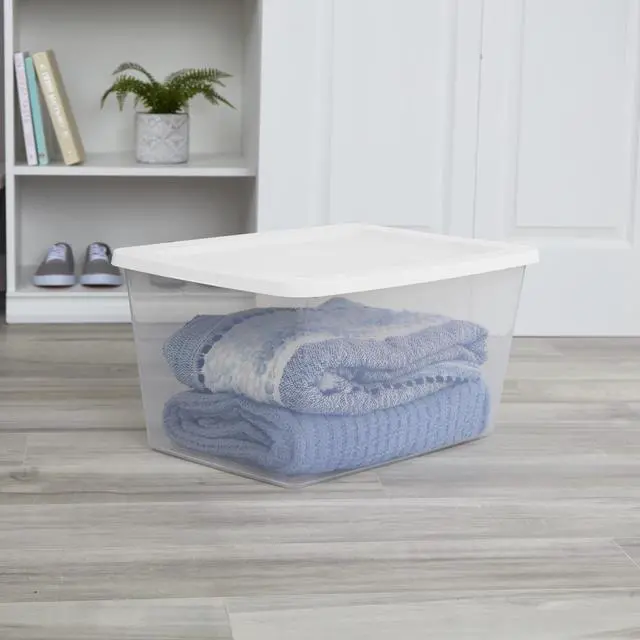 Alt view image 3 of 7 - ICUTE-Sterilite 58 Quart Medium Storage Bin, Clear Plastic Storage Container with Snap-On Lid, White
