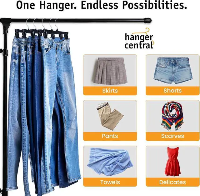 Alt view image 5 of 6 - ICUTE-Hanger Central 10 Pack Black Plastic Pants Hangers with Clips 12 inch