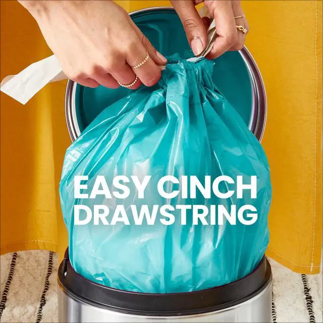 Alt view image 4 of 6 - ICUTE-Glad 4-Gallon Teal Drawstring Small Trash Bags, Febreze Freshness Bahama Bliss Scent, 20 Bags