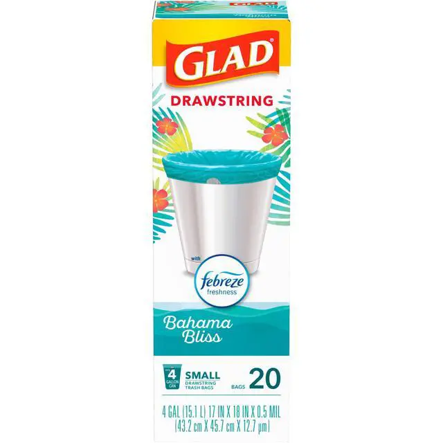 Alt view image 6 of 6 - ICUTE-Glad 4-Gallon Teal Drawstring Small Trash Bags, Febreze Freshness Bahama Bliss Scent, 20 Bags