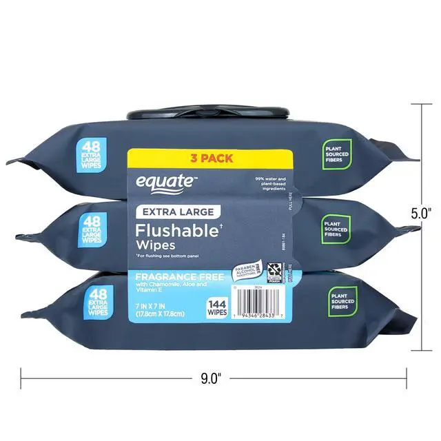Alt view image 4 of 4 - ICUTE-Equate Extra Large Flushable Wet Wipes, Fragrance Free, 144 Wipes, 3 Pack