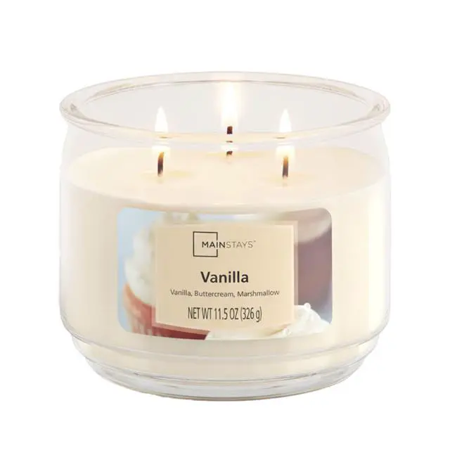 Alt view image 3 of 6 - ICUTE-(2 pack) Mainstays 3-Wick Scented Glass Jar Candle, Vanilla, 11.5 oz