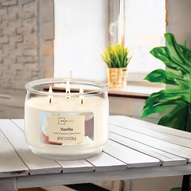 Alt view image 2 of 6 - ICUTE-(2 pack) Mainstays 3-Wick Scented Glass Jar Candle, Vanilla, 11.5 oz