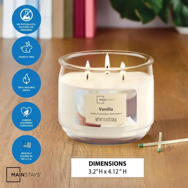 Alt view image 6 of 6 - ICUTE-(2 pack) Mainstays 3-Wick Scented Glass Jar Candle, Vanilla, 11.5 oz