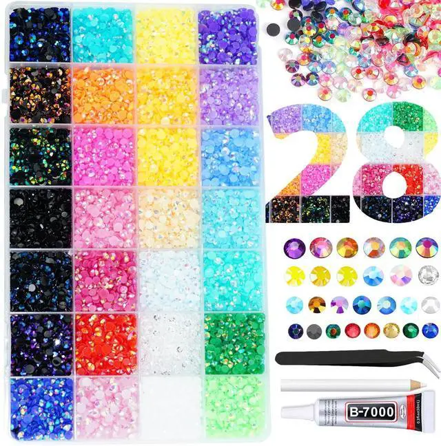 Main image of 22000PCS Resin Rhinestones for Crafting, 28 Multicolor Mixed 3mm 4mm 5mm Non-Hotfix Stones, Bulk Colorful Jelly AB Bedazzling Gems with B7000 Glue for DIY Crafts for DIY Art