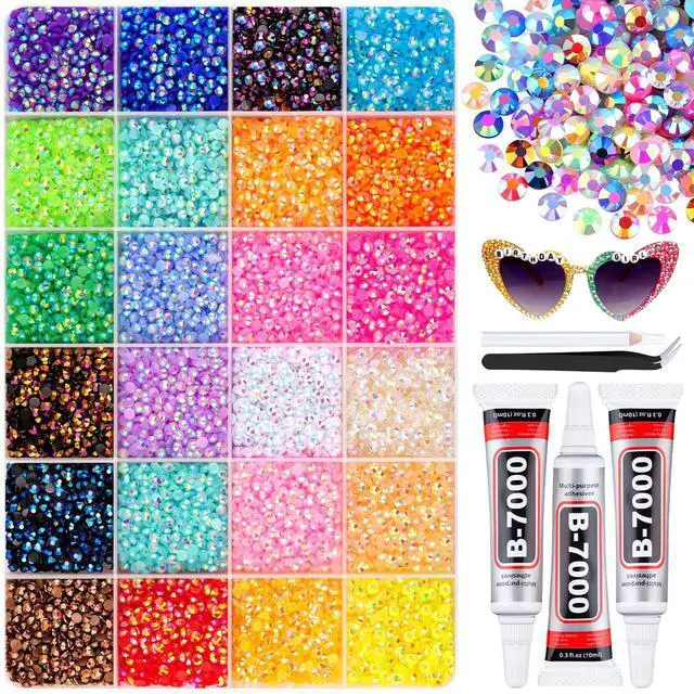 Main image of BELLEBOOST 35000Pcs Jelly Rhinestones Bedazzling Kit with B7000 Jewelry Glue, 24 Colors 3mm Resin Flatback Gems, Bedazzler Kit for Crafting Bling Book Shoes Diamond Art Nail Decor