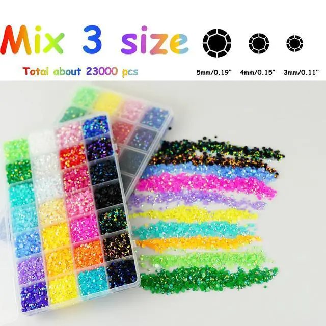 Alt view image 2 of 7 - 22000PCS Resin Rhinestones for Crafting, 28 Multicolor Mixed 3mm 4mm 5mm Non-Hotfix Stones, Bulk Colorful Jelly AB Bedazzling Gems with B7000 Glue for DIY Crafts for DIY Art
