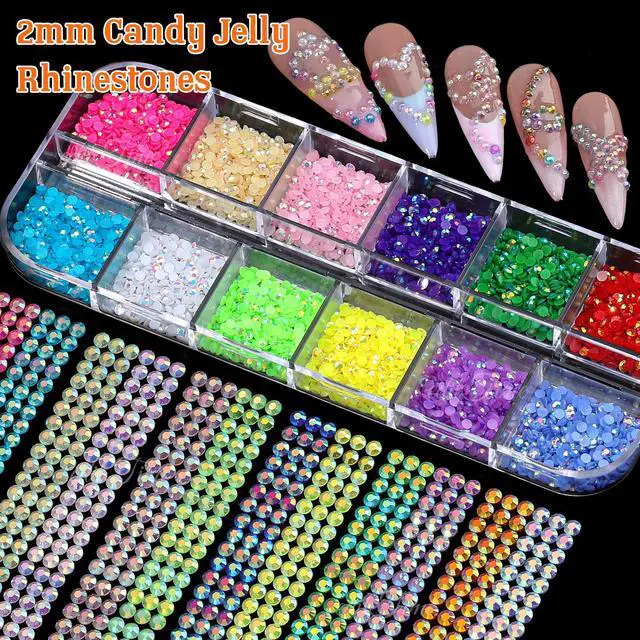 Alt view image 2 of 6 - 20000pcs 2mm Sparkling Crystal Nail Rhinestones Pearls Kit, 5 Boxes Flatback Multicolor Transparent Jelly AB Mermaid Gems with Pick Up Pen and Tweezers for Manicure Salon & Craft DIY Designs (2mm)