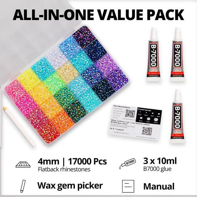 Alt view image 2 of 6 - 17000Pcs Resin Rhinestones for Bedazzling Crafting, 4mm Jelly Multicolor Bedazzled Rainbow Flatback Gems Set, Colorful Bedazzler Jewel Gemstone for Clothes Crafts Clothing Nail Art with B7000 Glue