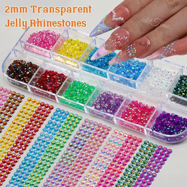 Alt view image 4 of 6 - 20000pcs 2mm Sparkling Crystal Nail Rhinestones Pearls Kit, 5 Boxes Flatback Multicolor Transparent Jelly AB Mermaid Gems with Pick Up Pen and Tweezers for Manicure Salon & Craft DIY Designs (2mm)