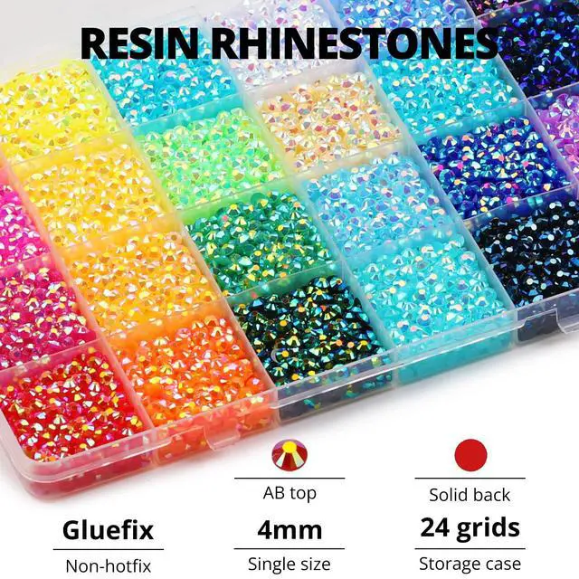 Alt view image 3 of 6 - 17000Pcs Resin Rhinestones for Bedazzling Crafting, 4mm Jelly Multicolor Bedazzled Rainbow Flatback Gems Set, Colorful Bedazzler Jewel Gemstone for Clothes Crafts Clothing Nail Art with B7000 Glue