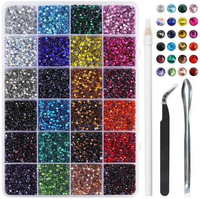 Main image of BEADSLAND Hotfix Rhinestones Mixed 24 Colors,SS10/14400pcs | Mat: glass,3mm,DIY,for crafts clothes,with tweezers,wax pencil and spoon