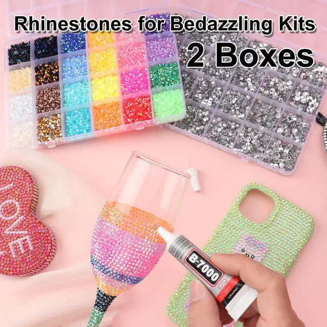 Alt view image 3 of 6 - 2 Boxes Rhinestones for Bedazzling Kits, Multicolor 3mm & Silver Clear 2/3/4/5/6mm Resin Flatback Gems for Diamond Art, Bedazzler Kit with 3Pcs 10ml B7000 Jewelry Glue for DIY Crafting Crafts Decor