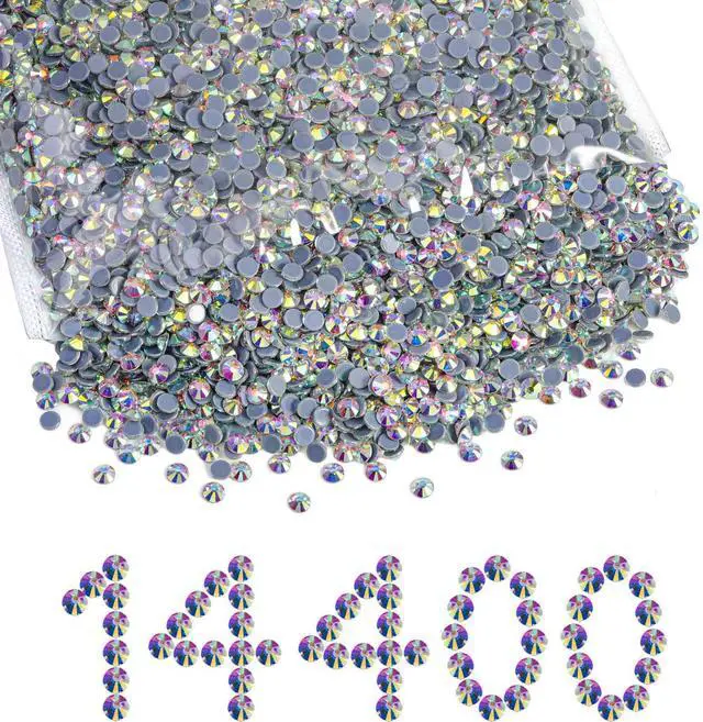 Main image of Beadsland Hotfix Rhinestones Bulk, Crystal AB, SS10, 14400pcs | Hot Fix Crystals for Crafts Clothes, DIY Decoration, 2.7-2.9mm