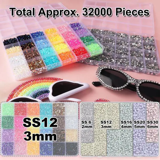 Alt view image 4 of 6 - 2 Boxes Rhinestones for Bedazzling Kits, Multicolor 3mm & Silver Clear 2/3/4/5/6mm Resin Flatback Gems for Diamond Art, Bedazzler Kit with 3Pcs 10ml B7000 Jewelry Glue for DIY Crafting Crafts Decor