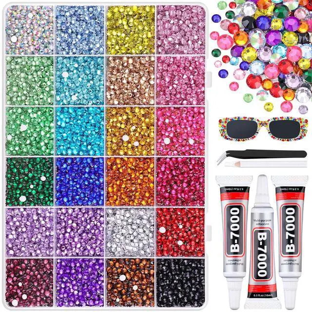 Main image of 22000Pcs Resin Rhinestones for Bedazzling with 3Pcs B7000 Jewelry Glue, Multicolor 2/3/4mm Flatback Gems Rhinestones for Crafting, Clothing Tumblers Mugs Shoes Fabric Decor Nail Art