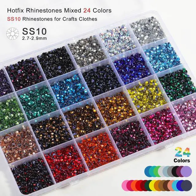 Alt view image 2 of 5 - BEADSLAND Hotfix Rhinestones Mixed 24 Colors,SS10/14400pcs | Mat: glass,3mm,DIY,for crafts clothes,with tweezers,wax pencil and spoon