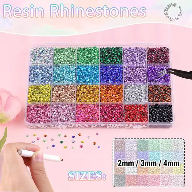 Alt view image 2 of 7 - 22000Pcs Resin Rhinestones for Bedazzling with 3Pcs B7000 Jewelry Glue, Multicolor 2/3/4mm Flatback Gems Rhinestones for Crafting, Clothing Tumblers Mugs Shoes Fabric Decor Nail Art