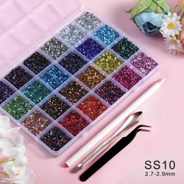 Alt view image 3 of 5 - BEADSLAND Hotfix Rhinestones Mixed 24 Colors,SS10/14400pcs | Mat: glass,3mm,DIY,for crafts clothes,with tweezers,wax pencil and spoon