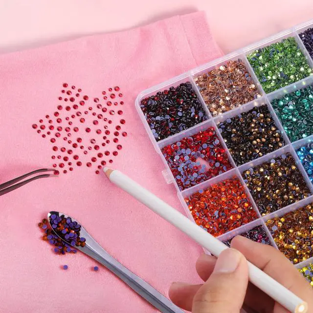 Alt view image 4 of 5 - BEADSLAND Hotfix Rhinestones Mixed 24 Colors,SS10/14400pcs | Mat: glass,3mm,DIY,for crafts clothes,with tweezers,wax pencil and spoon