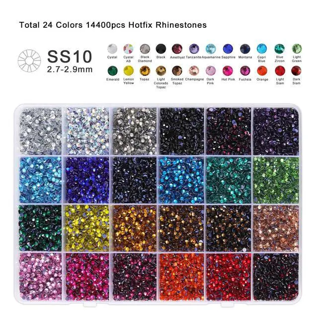 Alt view image 5 of 5 - BEADSLAND Hotfix Rhinestones Mixed 24 Colors,SS10/14400pcs | Mat: glass,3mm,DIY,for crafts clothes,with tweezers,wax pencil and spoon