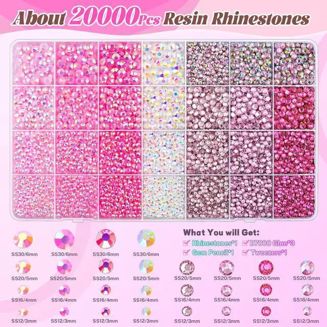 Alt view image 2 of 7 - 20000Pcs Pink Rhinestones for Bedazzling Kit with 3Pcs B7000 Jewelry Glue | Resin Rhinestones for Crafting Crafts, Bedazzler Kit Flatback Gems for Clothing Shoes Tumblers Nail Art