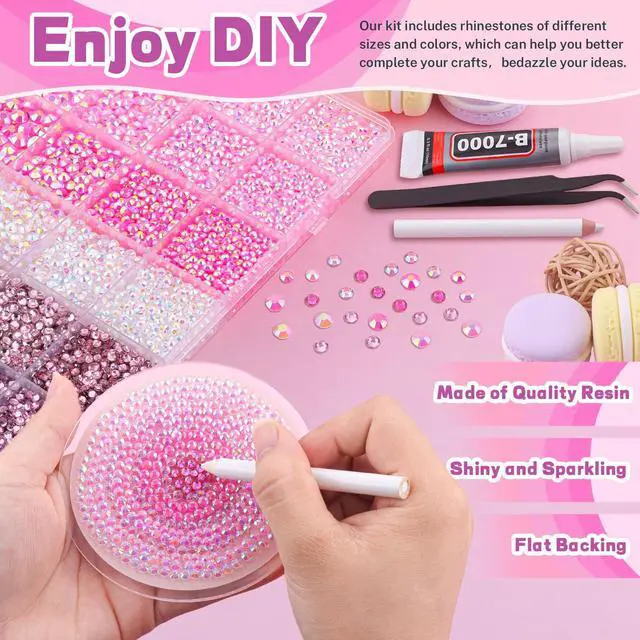 Alt view image 3 of 7 - 20000Pcs Pink Rhinestones for Bedazzling Kit with 3Pcs B7000 Jewelry Glue | Resin Rhinestones for Crafting Crafts, Bedazzler Kit Flatback Gems for Clothing Shoes Tumblers Nail Art