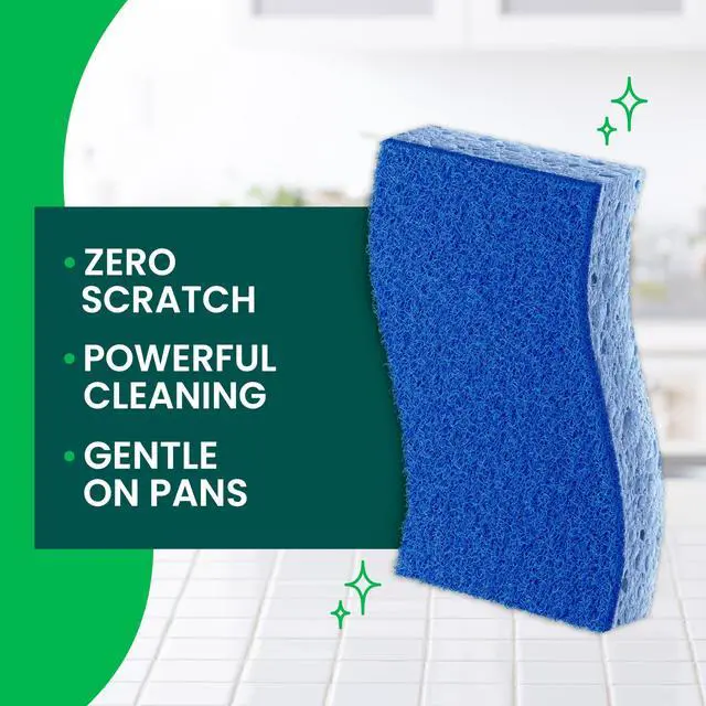 Alt view image 3 of 6 - Scotch-Brite Zero Scratch Scrub Sponge, 3 Pack | Kitchen Sponges for Cleaning Home, Bathroom, Effective + Gentle Dish Scrubber, Safe on Nonstick surfaces