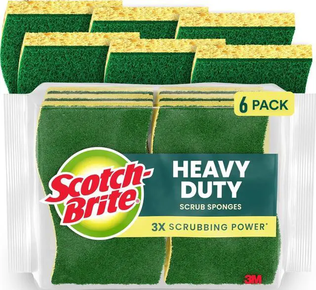 Main image of Scotch-Brite Heavy Duty Scrub Sponge, 6 Pack | Kitchen Sponges for Cleaning Home, Bathroom, Effective + Gentle Dish Scrubber, Safe on Nonstick surfaces