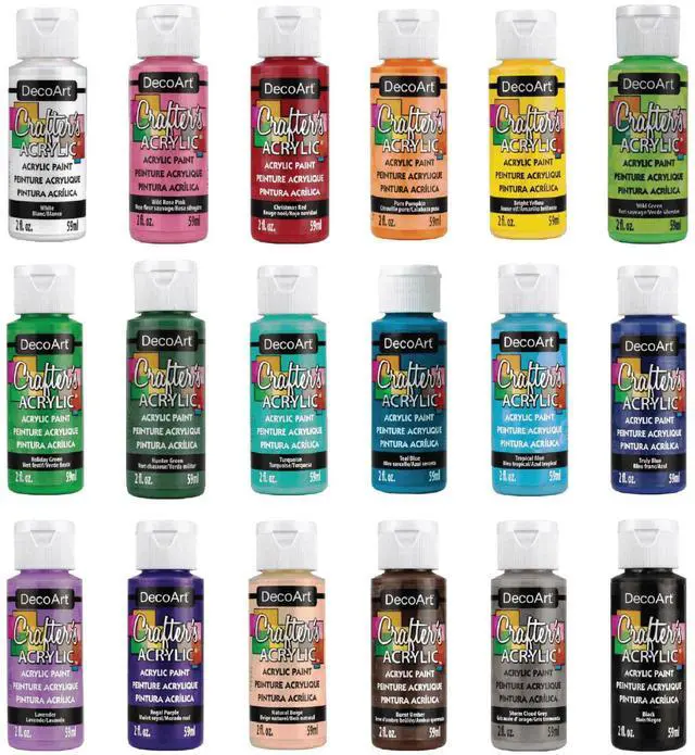 Main image of DecoArt Crafters Acrylic Paint Set Popular Colors, 18 Bottles (2 fl oz) Easy Craft Paints, Classrooms, Art Projects & DIY Crafts