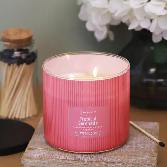 Alt view image 5 of 5 - Mainstays 3-Wick Textured Wrapped Candle, Tropical Serenade, 14 oz