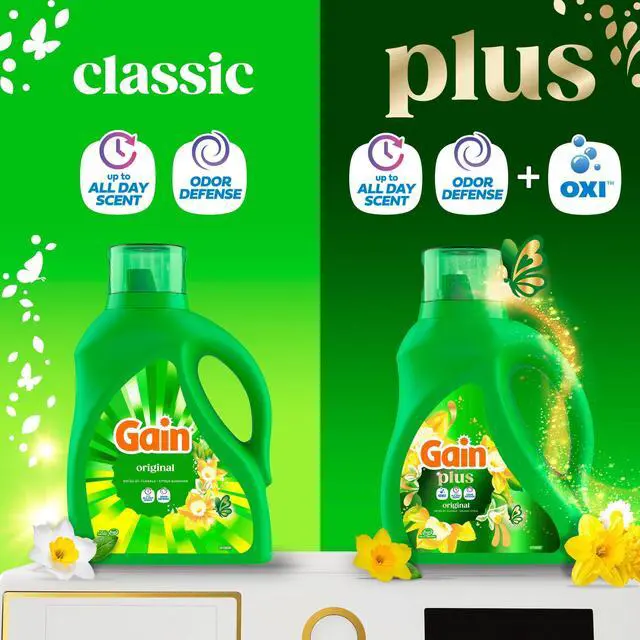 Alt view image 2 of 7 - Gain Plus Laundry Detergent Liquid, Now with Odor Defense + OXI, Original Scent, 60 fl oz, 45 Loads
