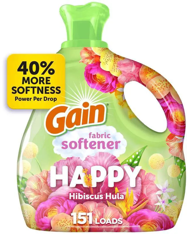 Main image of Gain Liquid Fabric Softener and Conditioner, Happy, Hibiscus Hula Scent, 101 fl oz, 151 Loads
