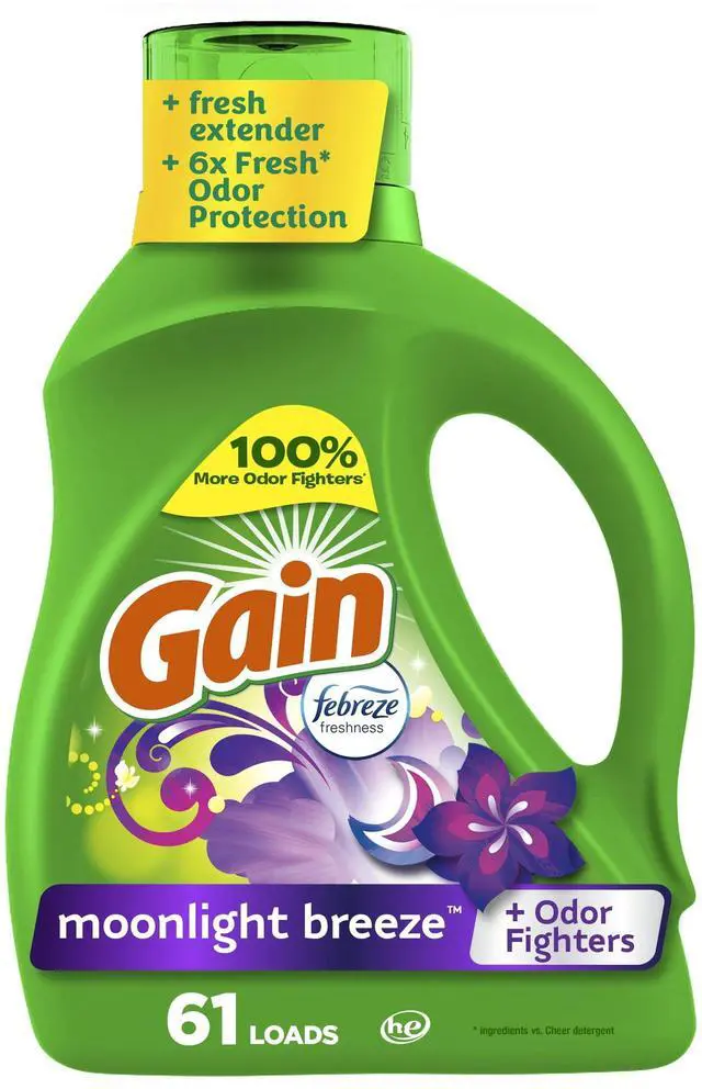 Alt view image 2 of 6 - Gain Laundry Detergent Liquid with Odor Fighters, Moonlight Breeze Scent, 88 fl oz, 61 Loads
