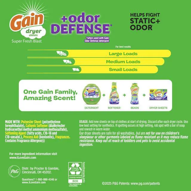 Alt view image 6 of 7 - Gain Fabric Softener Dryer Sheets +Odor Defense, Super Fresh Blast Scent, 180 Count