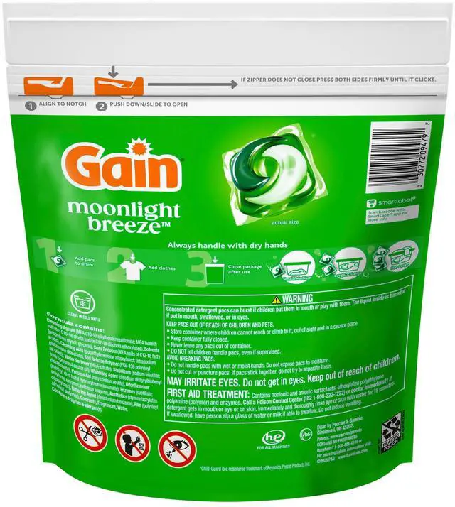 Alt view image 7 of 7 - Gain Flings Laundry Detergent Soap Pacs, 4-in-1 Oxi Boost and Febreze, Moonlight Breeze Scent, 31 Count