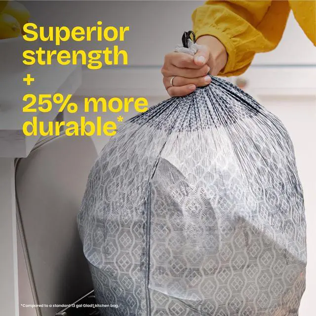 Alt view image 3 of 5 - Glad ForceFlex MaxStrength 13-Gallon Drawstring Tall Trash Bags, Gain Original Scent, 20 Bags