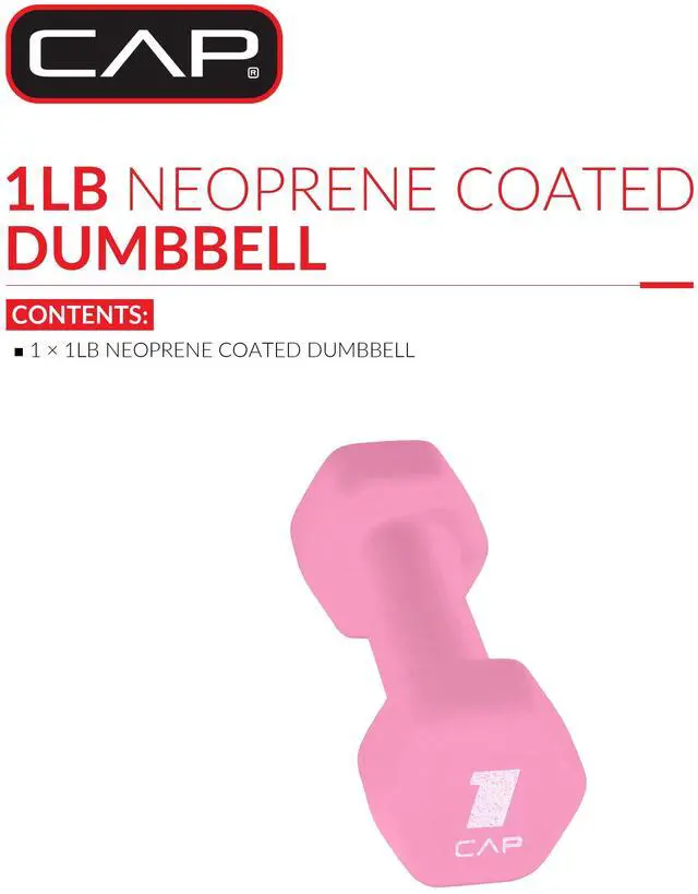 Alt view image 4 of 6 - (2 pack) CAP, 1lb Neoprene Dumbbell, Pink, Single