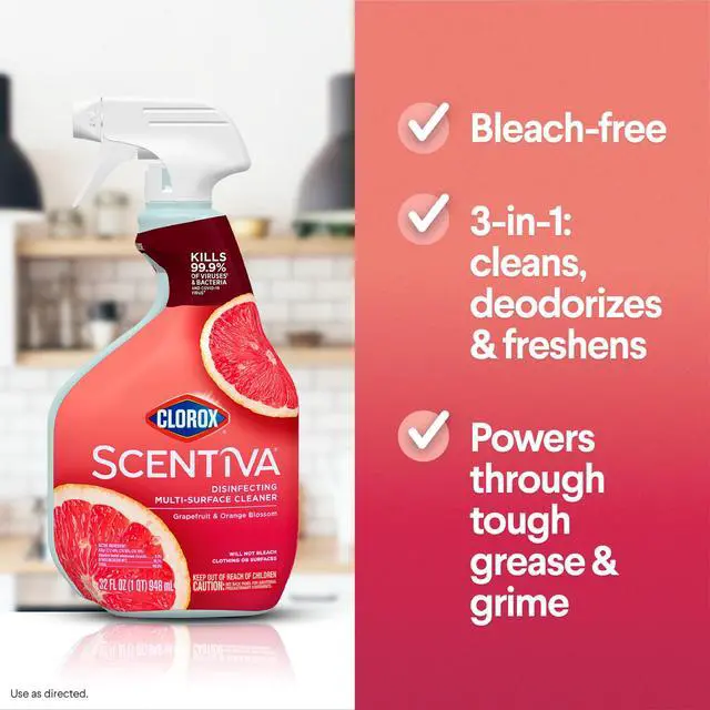Alt view image 5 of 6 - Clorox Scentiva Disinfecting Multi-Surface Cleaner Spray, Grapefruit & Orange Blossom, 32 fl oz