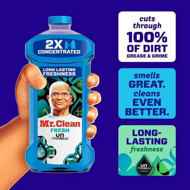 Alt view image 6 of 6 - Mr. Clean All Purpose Cleaner, 2X Concentrated Multi Surface, Unstopable Fresh Scent, 41 fl oz
