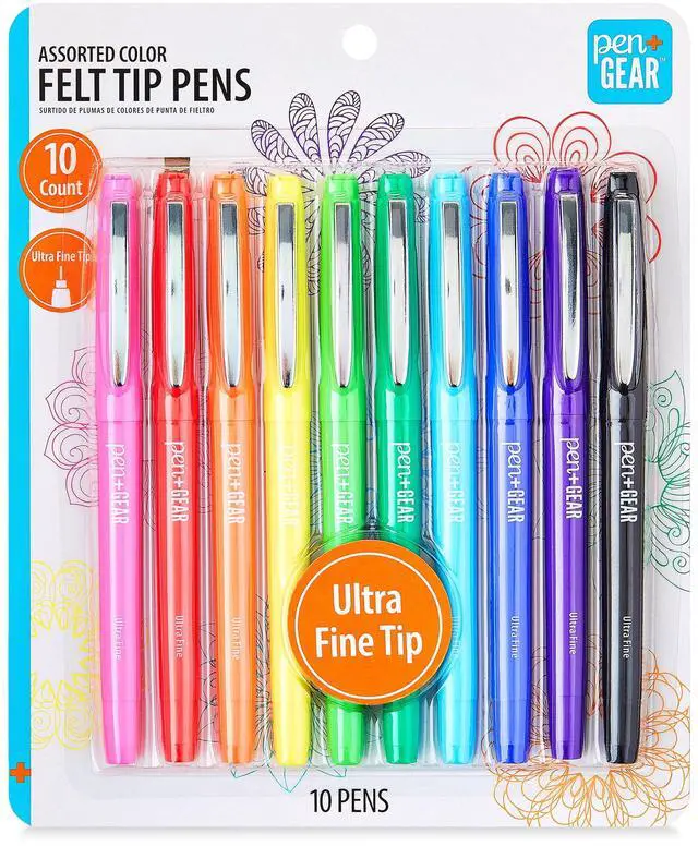 Main image of Pen+Gear Felt Tip Pens, Ultra Fine Point, Assorted Ink Colors, 10 Count
