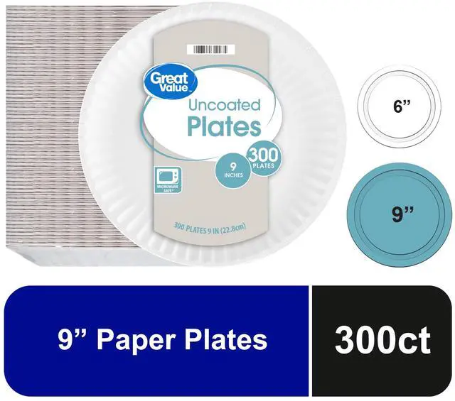 Main image of Great Value Uncoated Paper Plates, 9 in, 300 Count