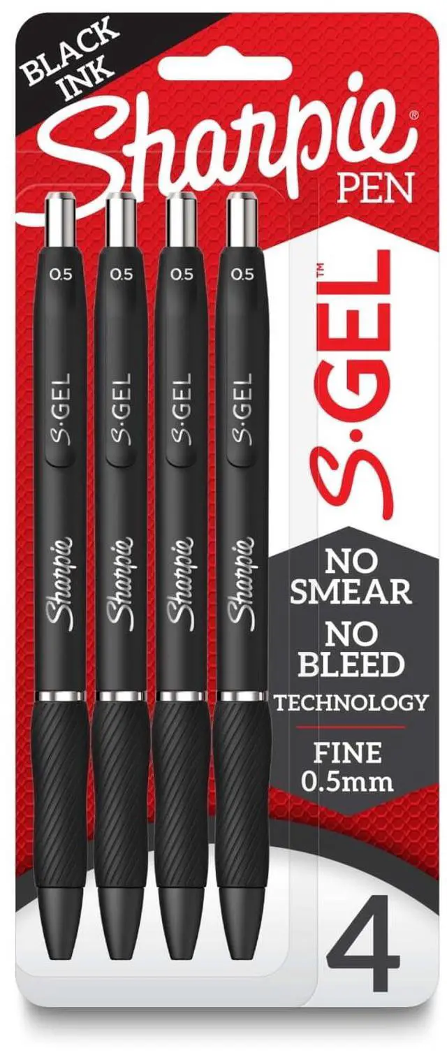 Main image of Sharpie S-Gel Pens 0.5 mm Pen Point Size, Black Gel-based Ink, 4-Pack