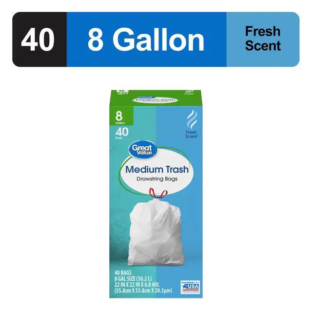 Alt view image 2 of 5 - Great Value 8-Gallon Drawstring Trash Bags, Fresh Scent, 40 Bags
