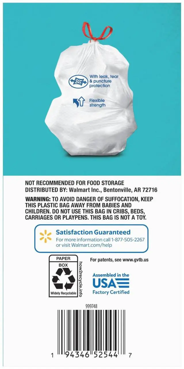 Alt view image 6 of 6 - Great Value 4 Gallon Strong Flex Small Drawstring Garbage Bags, 40 Bags