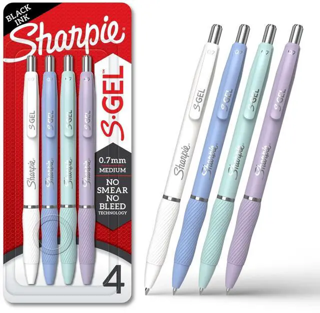 Main image of Sharpie S-Gel, Gel Pens, Medium Point (0.7mm), Assorted Fashion Barrels, Black Ink, 4 Count