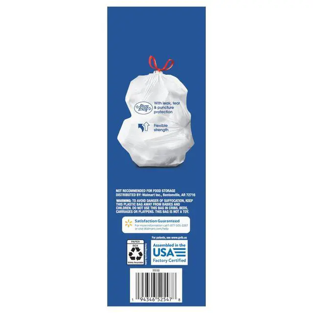 Alt view image 6 of 6 - Great Value 13 gal Strong Flex Tall Kitchen Drawstring Bags, Unscented, 20 Bags