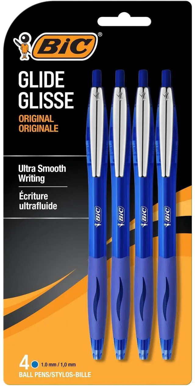 Main image of BIC Glide Ballpoint Pen, Medium Point, 1.0 mm, Blue Ink, 4 Count